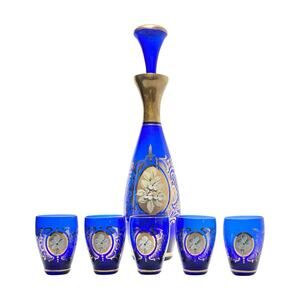 1960s Murano-Style Bohemian Venetian 6-Piece Cobalt Blue Decanter Cordial Set